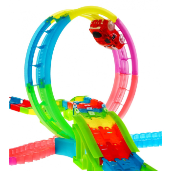 Świecący w ciemności Tor wyścigowy dla dzieci 3+ Pętle 360 + Wzniesienia 166 el. + 2 autka LED